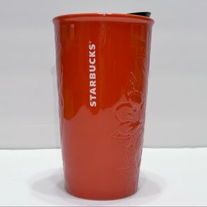 Starbucks Red floral etched ceramic cup